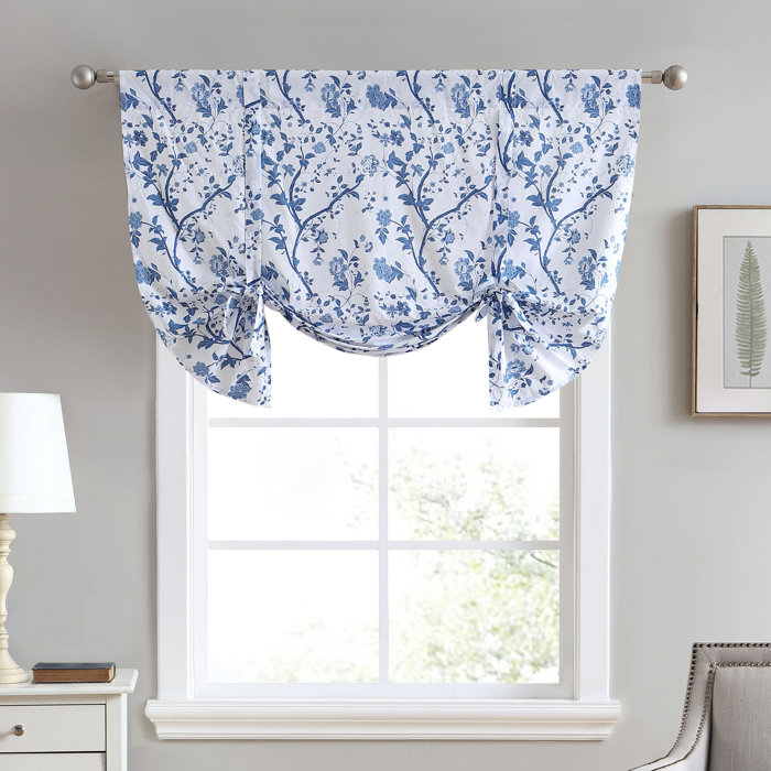 Laura Ashley Elise Blue/White Floral Tie Up 50x20 inch Window Valance